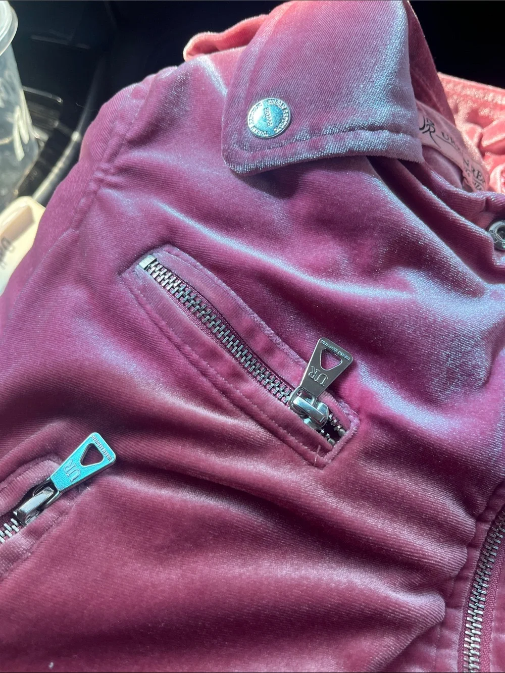 Urban Republic Girls Pink Velvet Moto Jacket Size 5/6